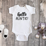 Hello Auntie! Pregnancy Reveal White Bodysuit