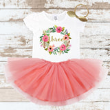 Three in Wreath Peach Tutu Outfit