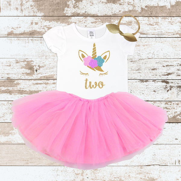 Gold Two Unicorn Face Pink Tutu Outfit