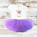 Gold Two Unicorn Face Purple Tutu Outfit